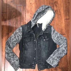 Free people distressed jacket denim/sweatshirt